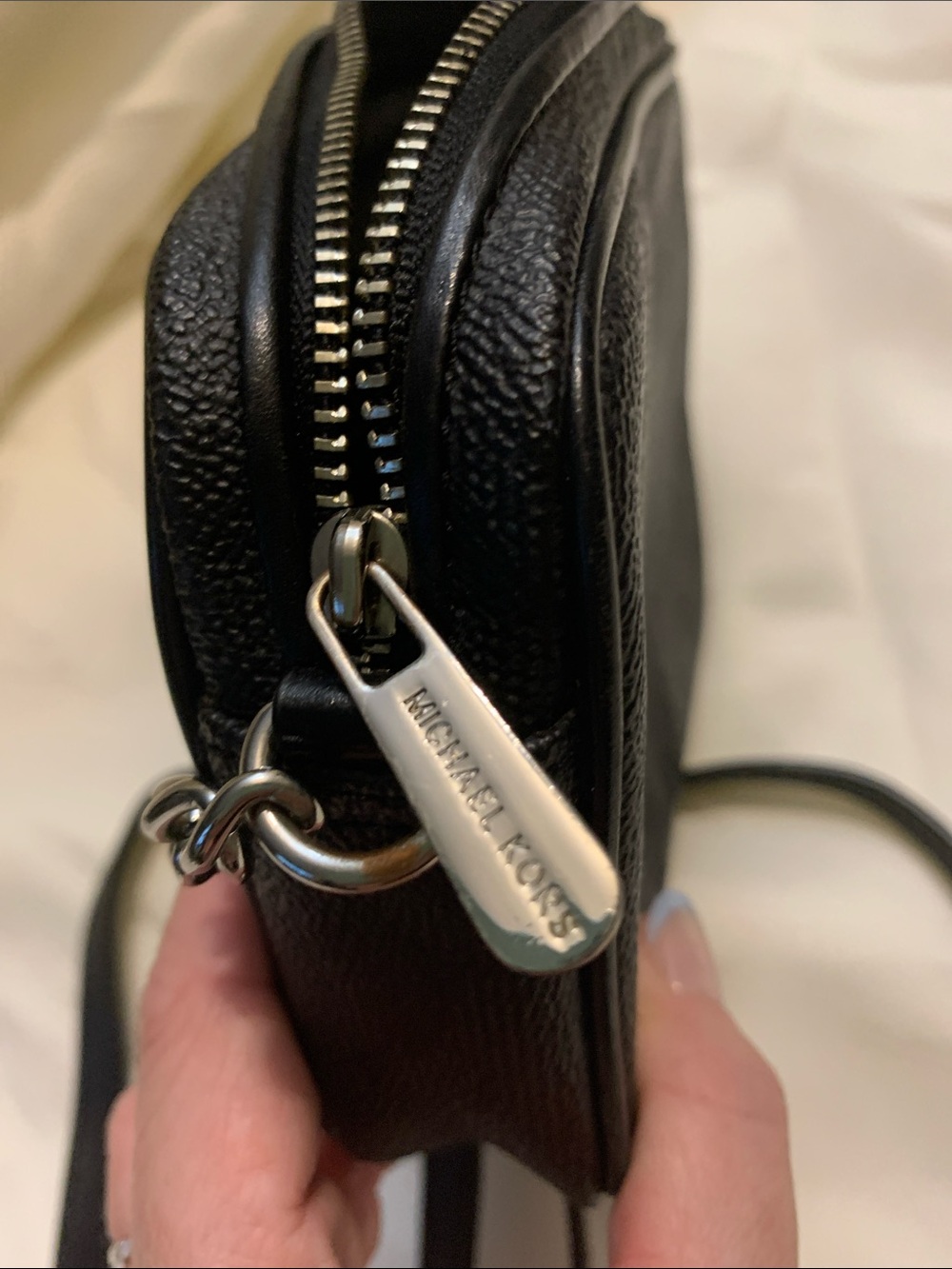 Michael Kors Black Pebbled Leather Crossbody Camera Bag with Silver Plaque - Picture 10 of 10